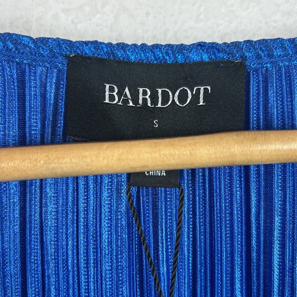 NEW nwt Bardot Bellissa Pleated Faux Wrap Mini Dress Vibrant Blue Metallic - Picture 5 of 8